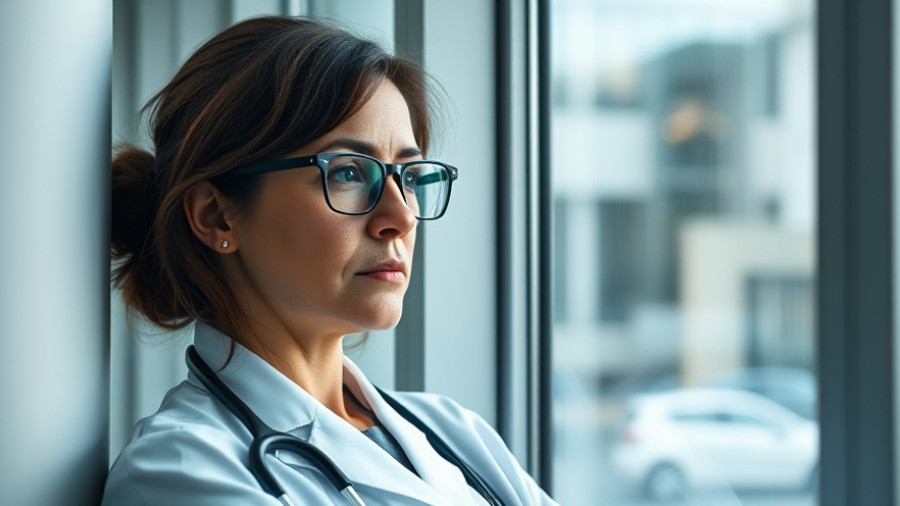 Tired female physician resting with a stethoscope in a hospital.