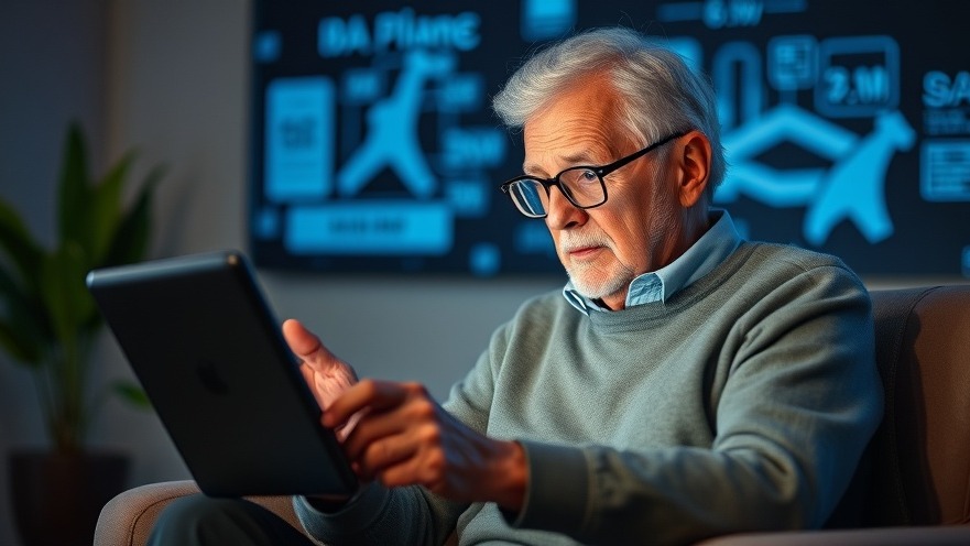 Senior citizen engaging with health technology for seniors.