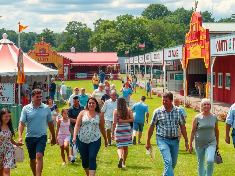 Sussex County Farm and Horse Show vibrant fairground with families and horses in Augusta