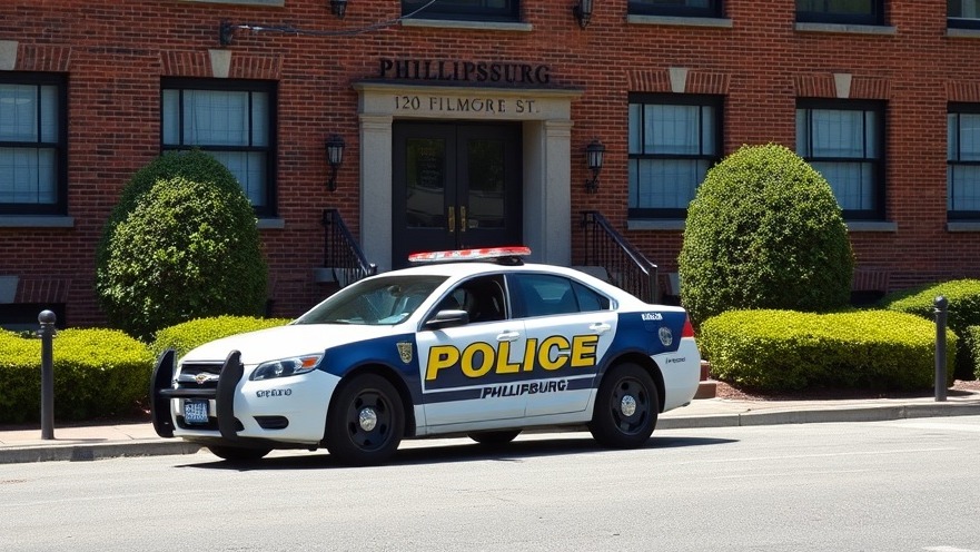 Phillipsburg police car parked at 120 Filmore St, highlighting community safety.