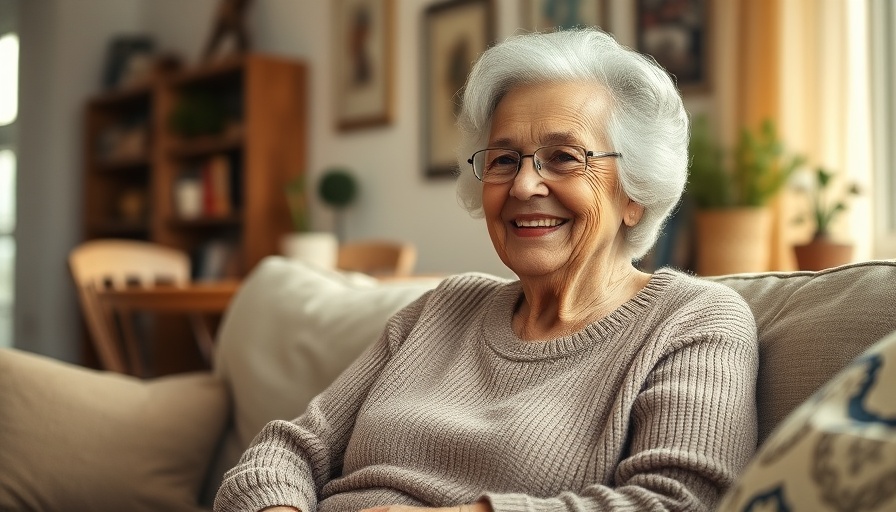 Empower by Senior Lifestyle: Elderly woman smiling on a couch.