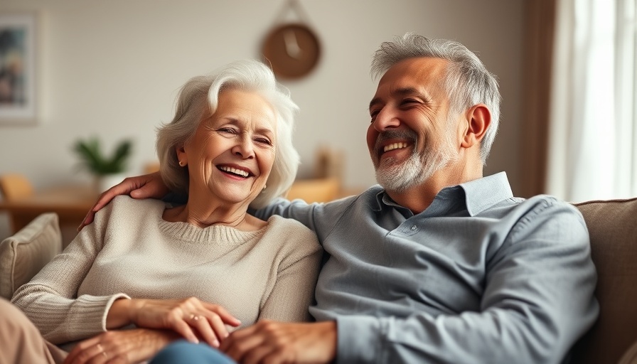 Smiling senior couple enjoying time together at home, highlighting denture care happiness.