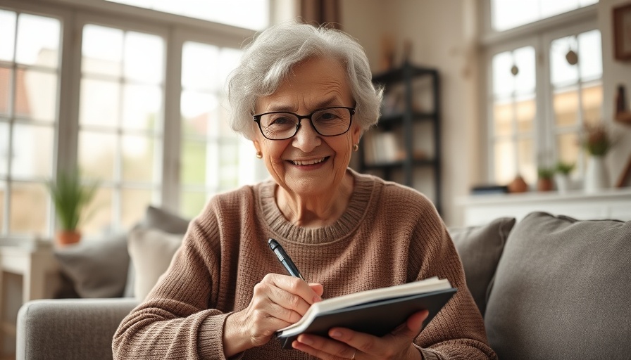 Elderly woman practicing gratitude journaling, 3 Good Things Practice.