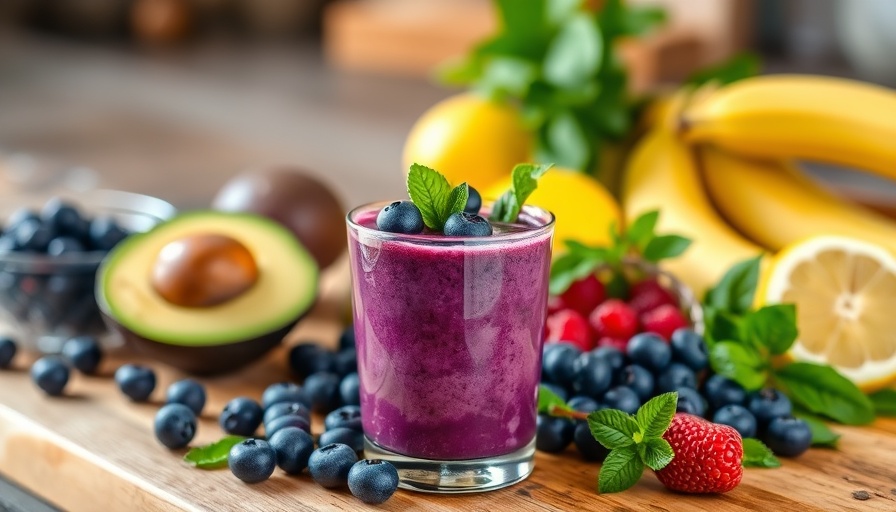 Vibrant purple smoothie with fresh ingredients for Clear Skin Smoothie Formula.