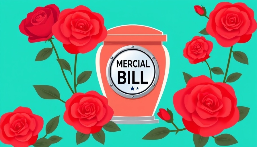 Cartoon funeral urn, medical bill, roses; liability illustration