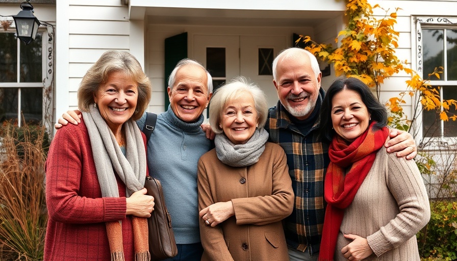 Senior living concept with multigenerational family outdoors.