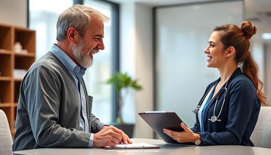 Shared decision making in healthcare: doctor discusses with patient.