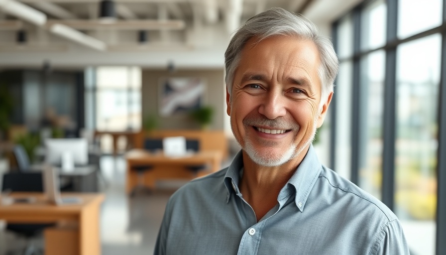 Confident older man exploring new career opportunities in a modern office.