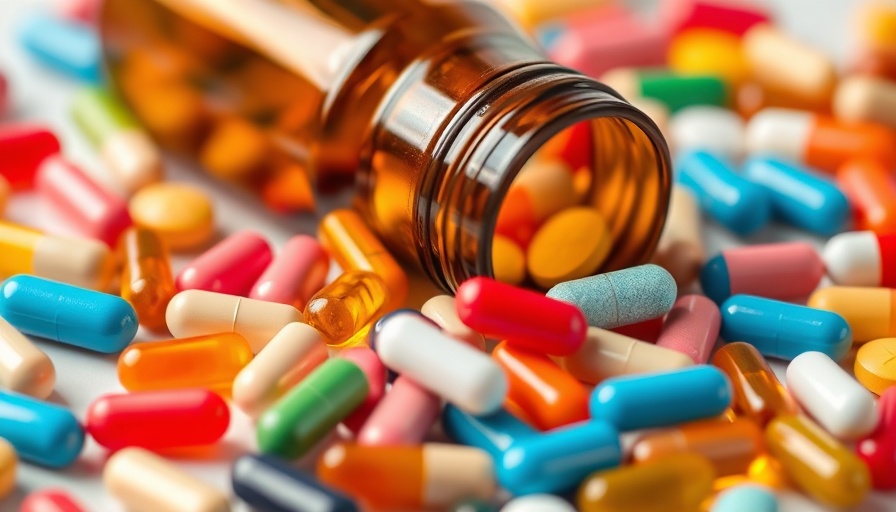 Colorful pills from amber bottle, representing drug price increases for seniors.
