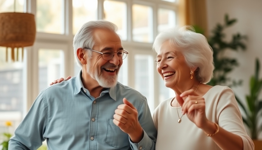 Elderly couple dancing joyfully in a bright living room.