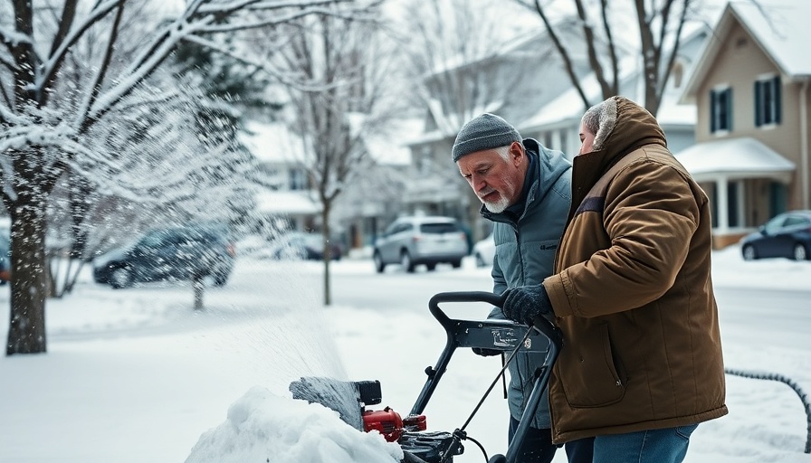 Elderly man operating a snow blower in a snowy neighborhood, showcasing best snow blowers for the elderly.