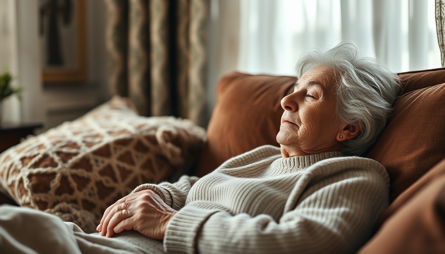 Elderly woman resting comfortably in chair with peaceful expression.