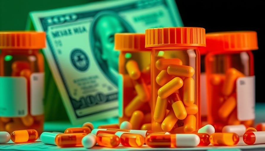 Orange pill bottles with dollar bill background, relating to costs.