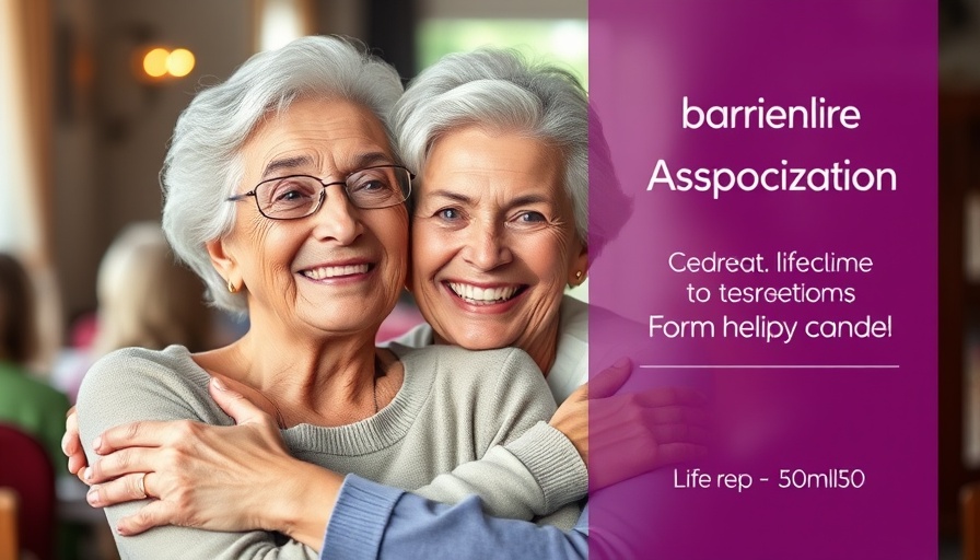 Elderly woman with caregiver celebrating Alzheimer's Association partnership.