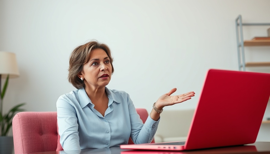 Woman explaining Medicare on laptop, related to preventing crypto fraud for seniors.