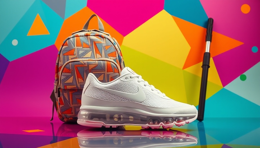 Sales items including Nike Air Max, backpack, and pressure washer on colorful background