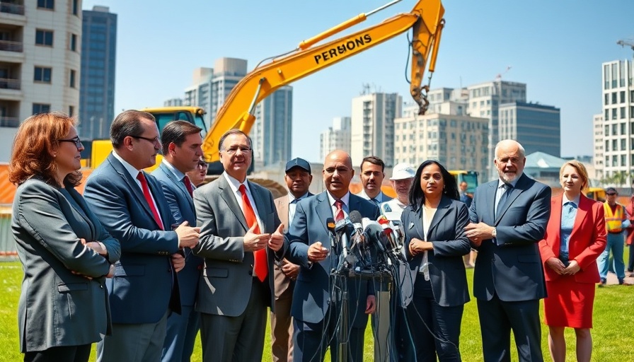 Officials discuss the Atlantic City storm protection project at a construction site.
