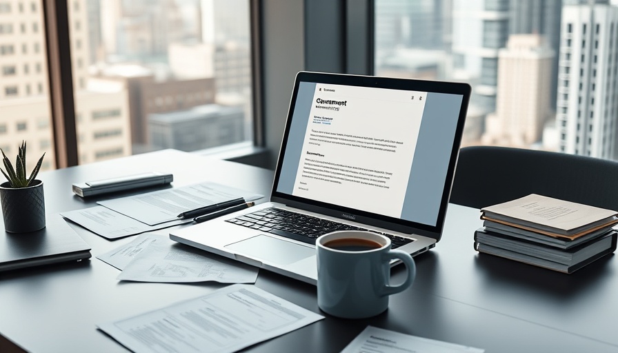 Emails regarding government business displayed on laptop with documents.