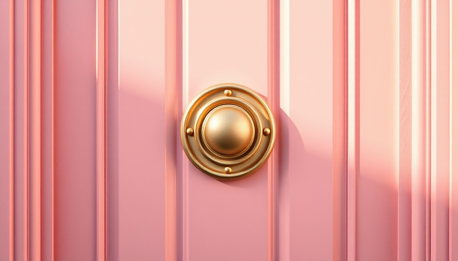 Pastel pink door with gold knocker, New Jersey Supreme Court Daniel’s Law theme.