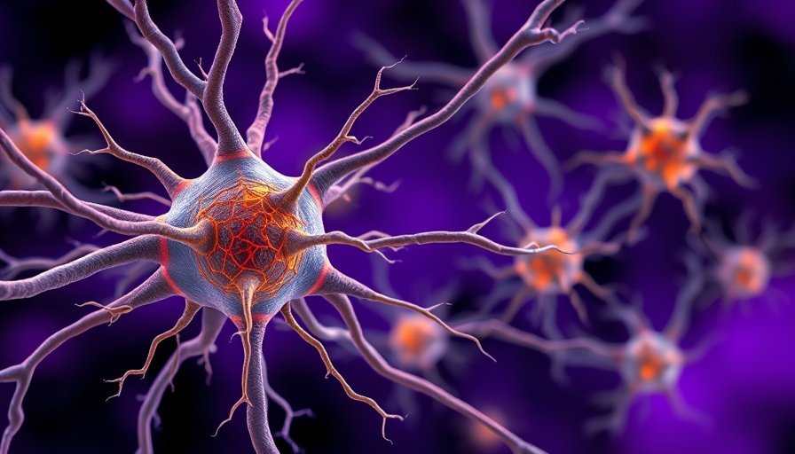 Illustration of neurons and amyloid plaques related to Alzheimer's.