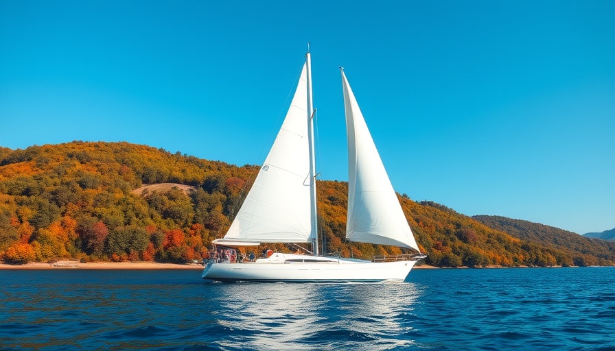 Sloop Clearwater sailing for environmental advocacy along lush green hills.
