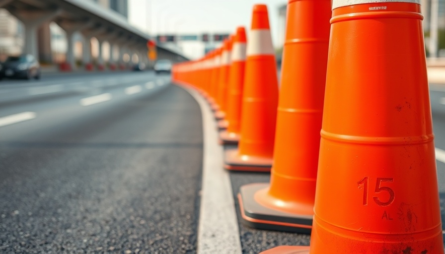 Route 15 lane closures marked by traffic cones.