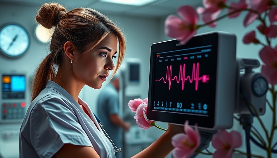 Heart failure patient outcomes: nurse examining ECG monitor in hospital.