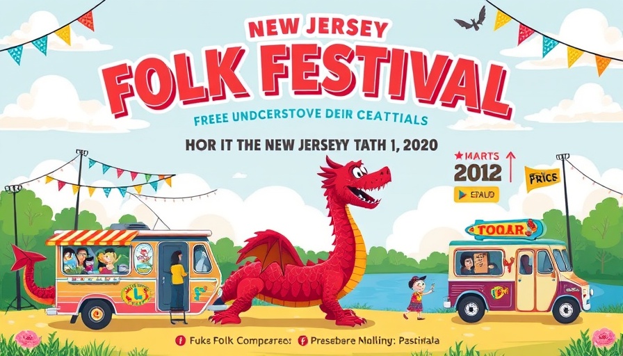 New Jersey Folk Festival 50th Anniversary event poster with details and illustrations.