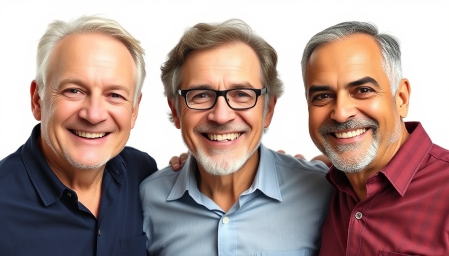Three confident men pose together for H.M. Royal 100 years.