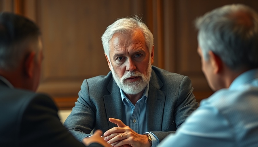 Serious older man at conference discussing anti-vaccine strategies.