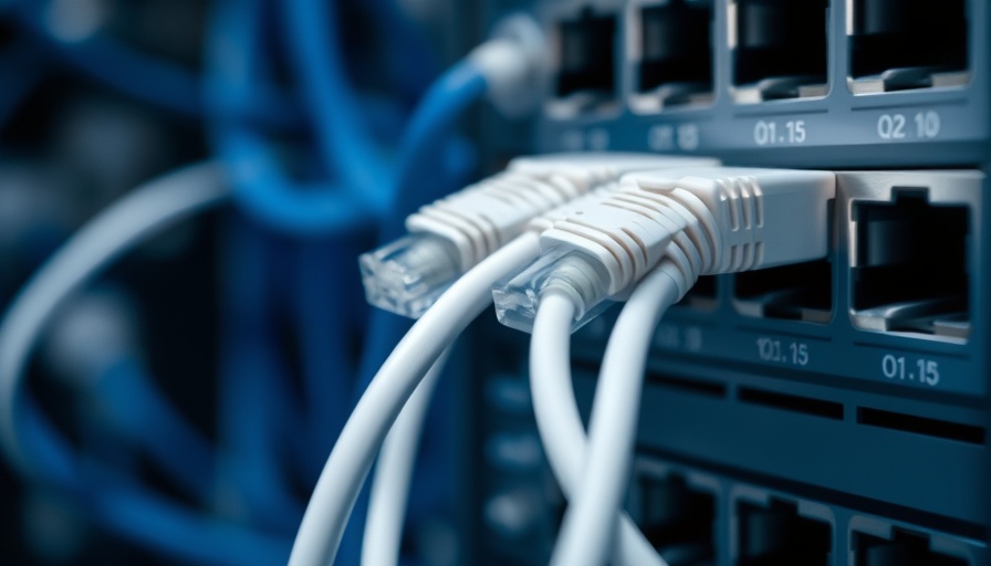 Ethernet cables connected to a switch highlighting internet access affordability performance in New Jersey.