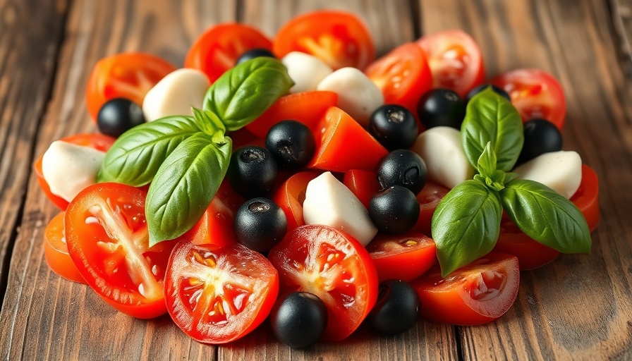 Vibrant Mediterranean salad with tomatoes and basil for diet and diabetes prevention.