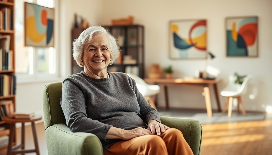 Elderly woman enjoying comfortable and supportive furniture in cozy room.