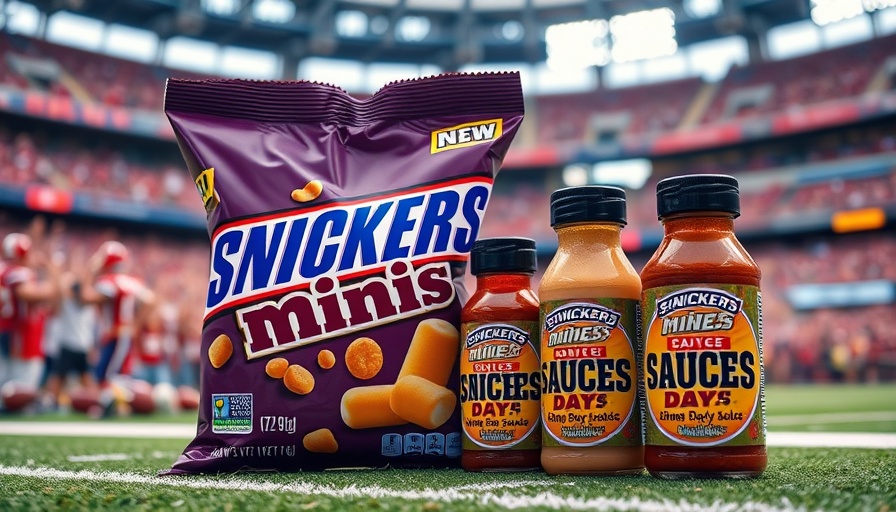 SNICKERS Minis and game day sauces in stadium setting.