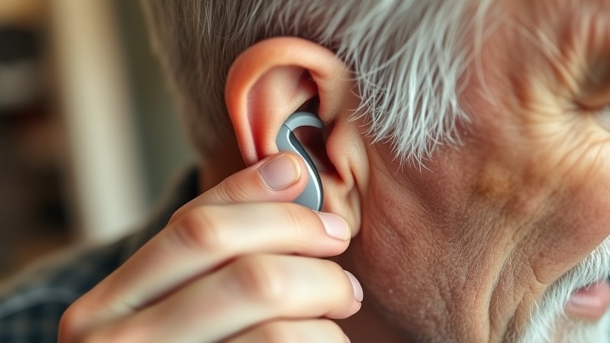 Older man adjusting his hearing aid, highlighting the link to cognitive decline.