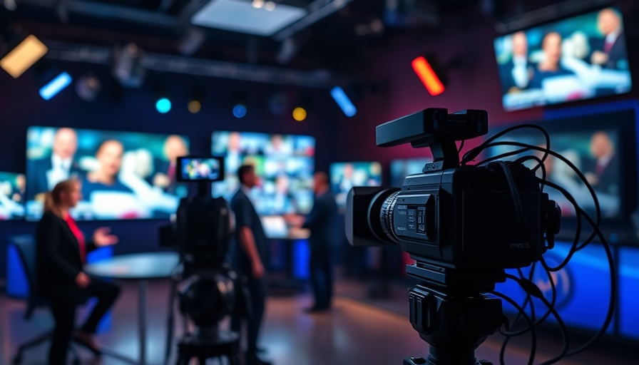 Camera view of live political news broadcast indicating employee stress from political uncertainty.