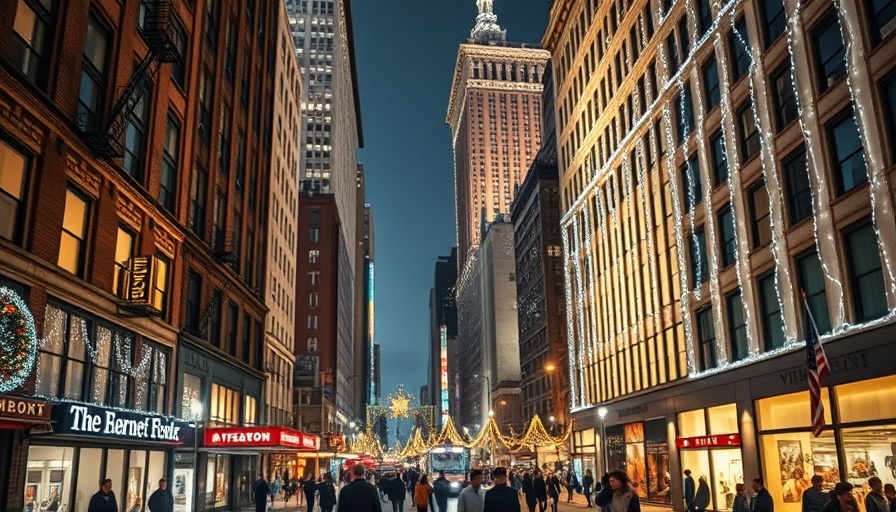 Flatiron District holiday events 2024, festive night scene.