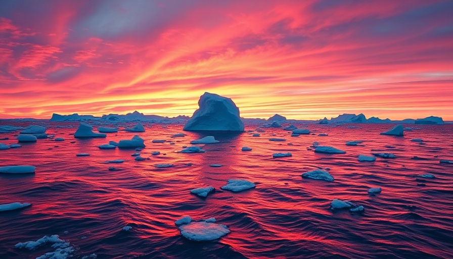 Vibrant iceberg scene under colorful sunset.