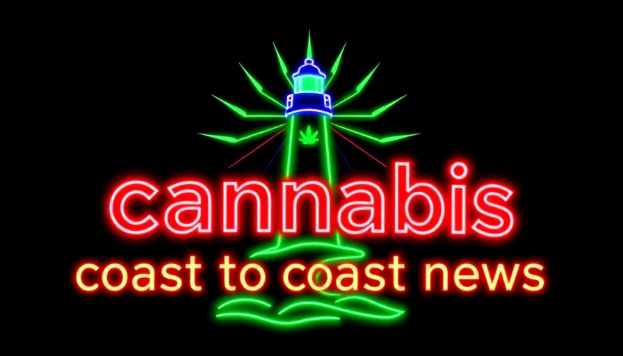 Cannabis-themed lighthouse logo with bold neon text.