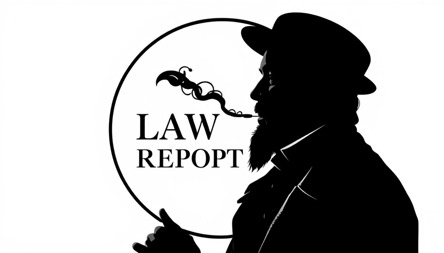 Circular logo with historical figure silhouette related to cannabis law.