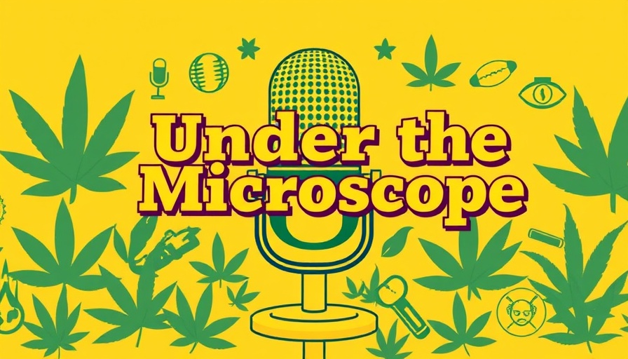 Cannabis industry compliance podcast cover with retro microphone.