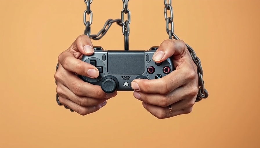 Phoenix addiction recovery, hands chained holding controller.