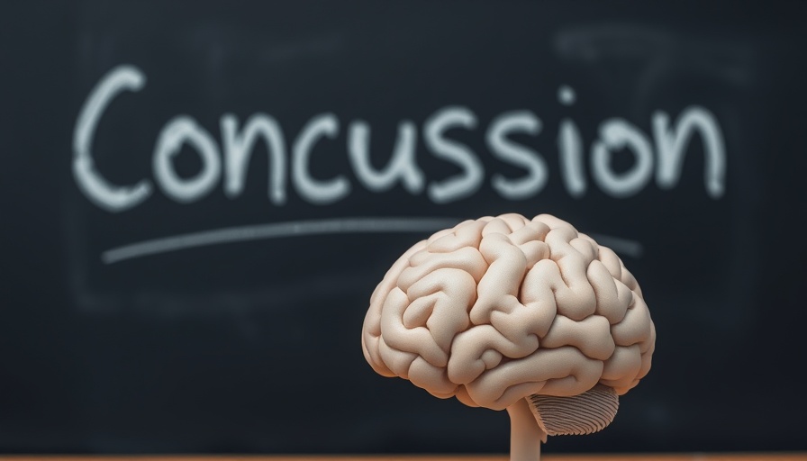 Human brain model and 'Concussion' on chalkboard highlighting concussion and youth suicide risk.