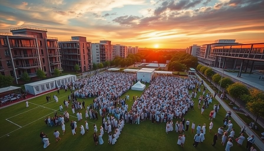 Aerial view of 10th Annual Noche en Blanco Phoenix event at sunset.