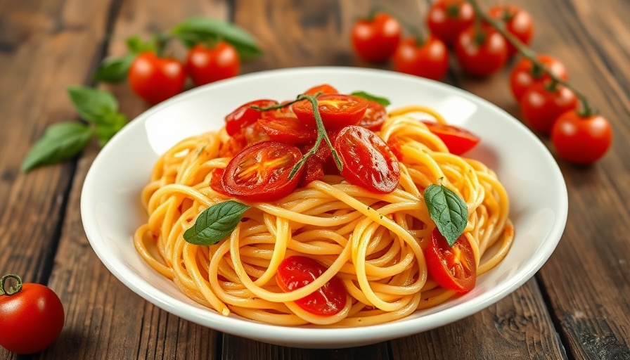 Cherry tomato angel hair pasta in rich tomato sauce.