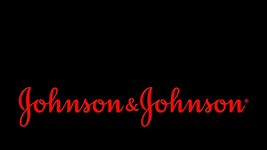 Vivid Johnson & Johnson logo with a sleek purple line on black background.