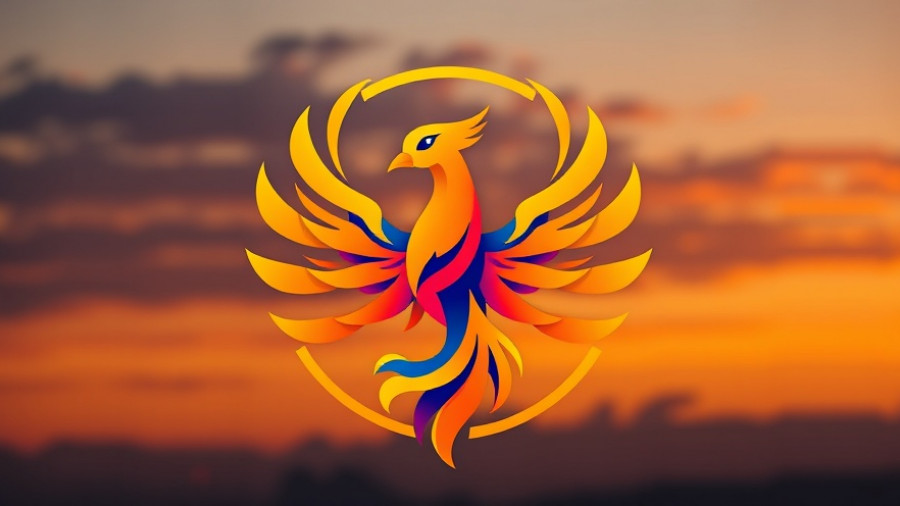 Vibrant abstract phoenix logo symbolizing rebirth.