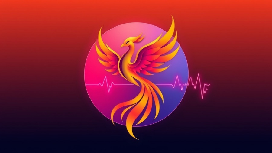 Stylized phoenix emblem with vibrant colors and heartbeat line.