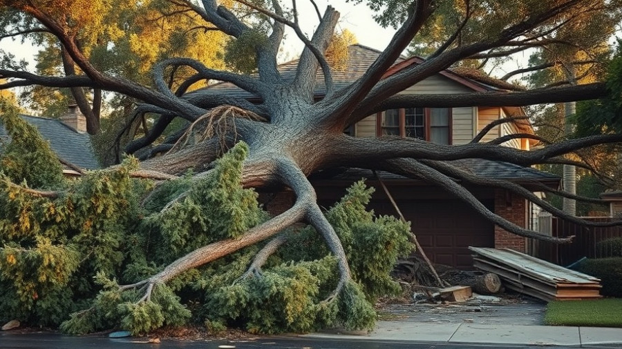 Tempe storm damage state of emergency scene with fallen tree on house.