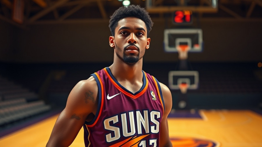 Suns center rotation player focused on the court in a basketball game.
